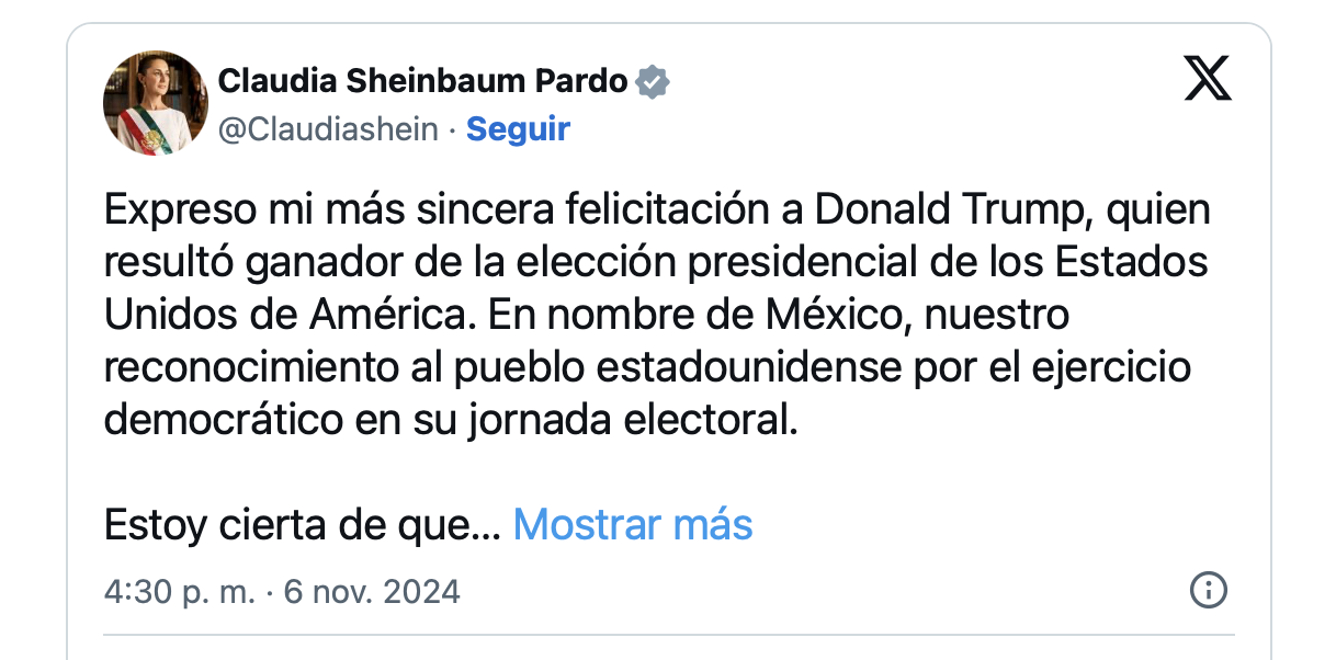 Sheinbaum felicita a Trump